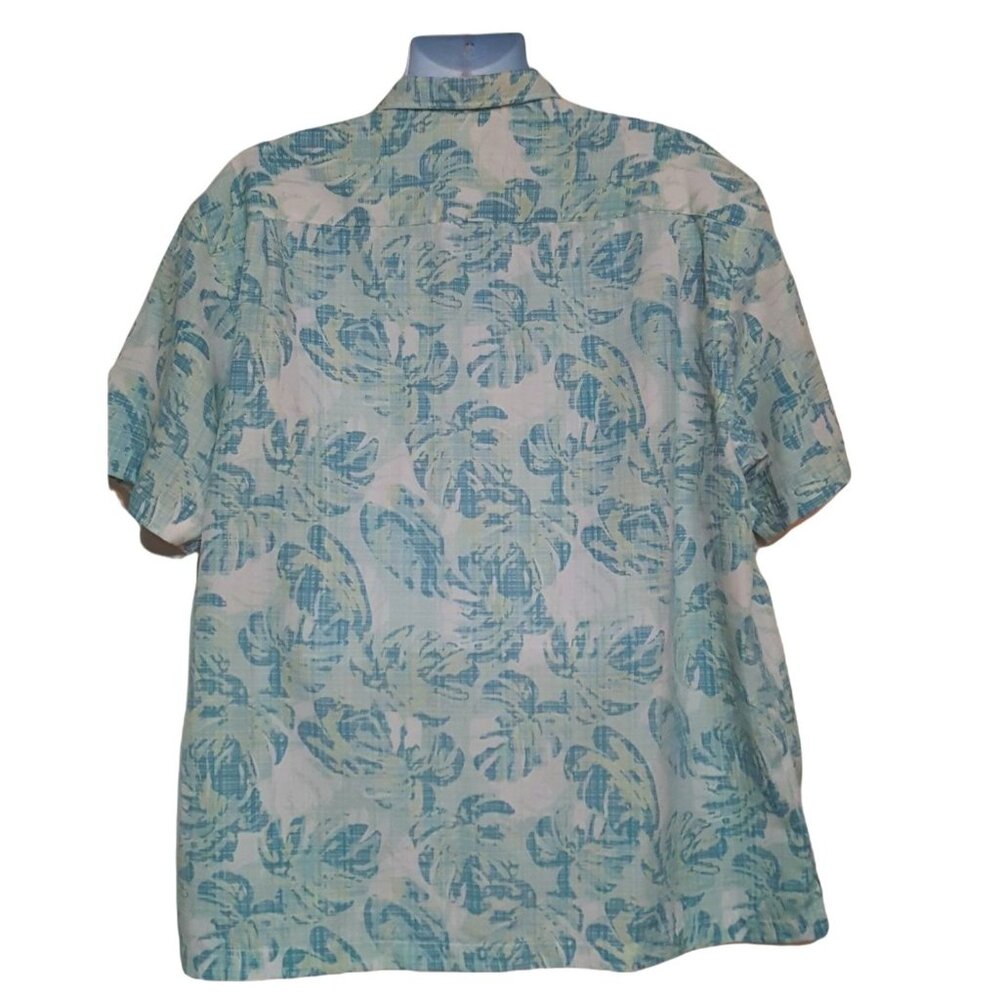 Van Heusen Mens Short Sleeve Shirt XXL Green Blue Leaves Tropical - Picture 5 of 7